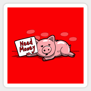 Funny Cute Beggar Pig Money Problem Homeless Cartoon Sticker